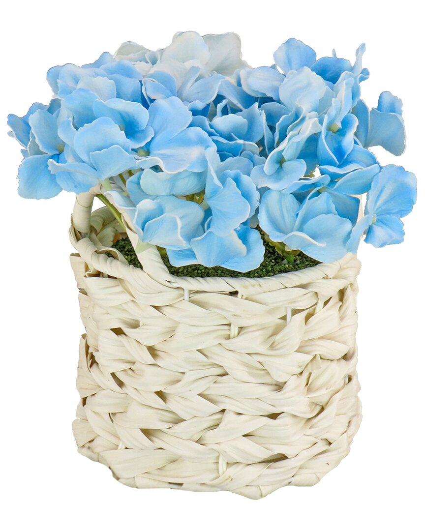 National Tree Company 10in Blue Hydrangea Bouquet In White Basket