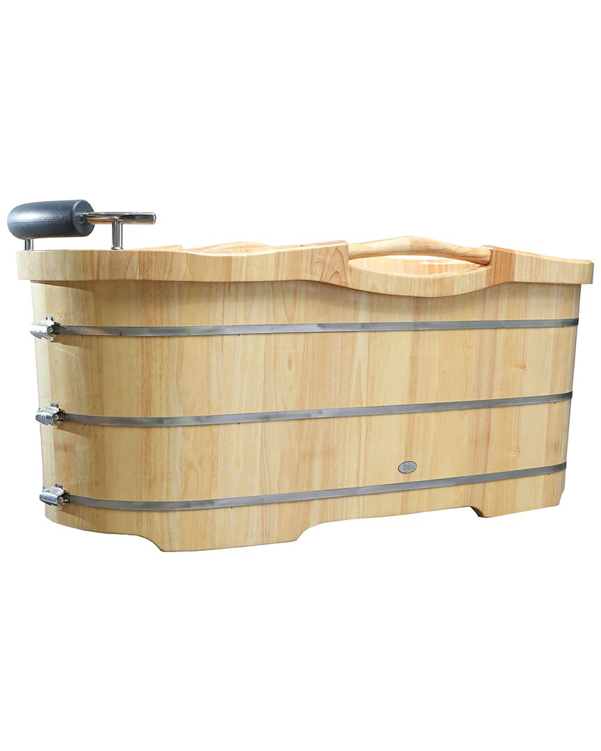 Alfi 61in Free Standing Wooden Bathtub With Cushion Headrest In Neutral