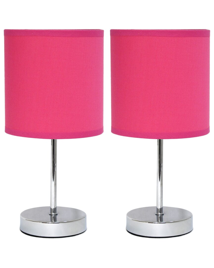 Lalia Home Laila Home Chrome Mini Basic Table Lamp With Fabric Shade 2pk Set In Pink