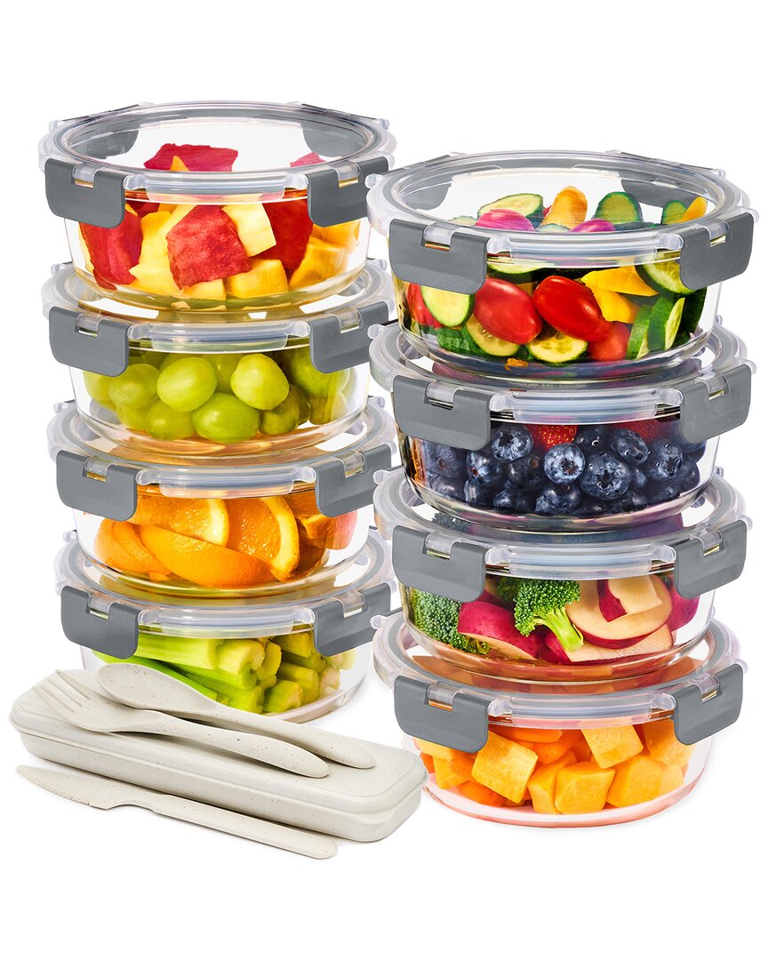 Sorbus 8 Pack Glass Round Food Containers With Lids In Gray
