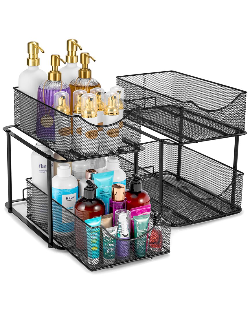 Sorbus Set Of 2 Mesh 2 Tier Black Under Sink Organizers