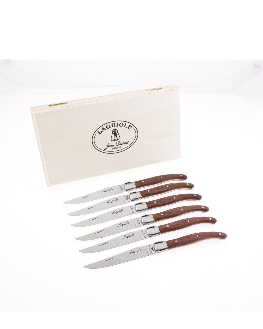 Jean Dubost Laguiole Set Of 6 Bubinga Wood Handle Steak Knives