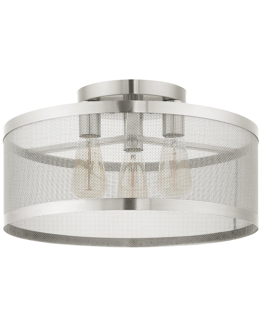 Livex Lighting 3-light Brushed Nickel Semi Flush Pendant In Metallic