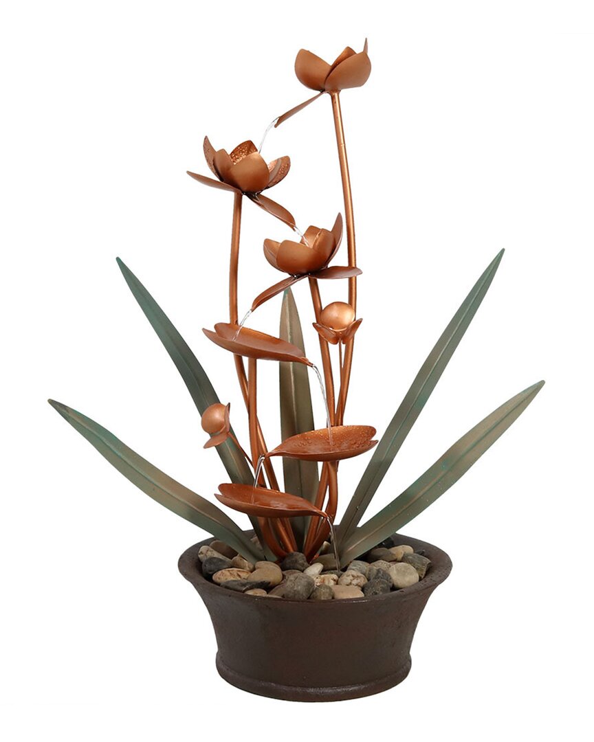 Sunnydaze Copper Flower Blossoms Outdoor Water Fountain In Metallic