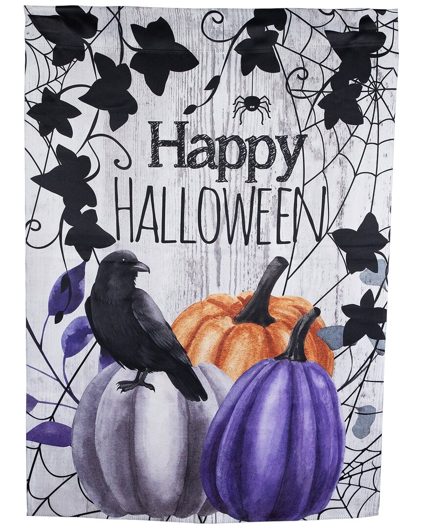 Northlight "happy Halloween" Pumpkins And Crow Outdoor House Flag, 40" X 28" In Silver