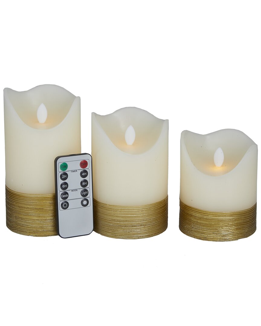 Peyton Lane Set Of 3 Gold Wax Gold Base Flameless Candle With Remote Control