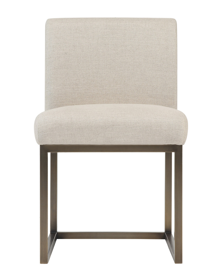Tov Haute Beige Linen Chair In Brass