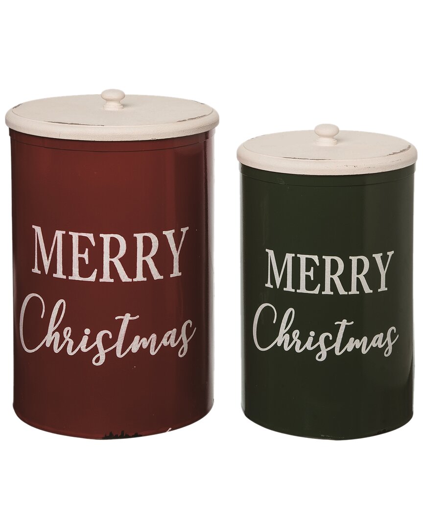 Shop Transpac Set Of 2 Metal 14.5in Multicolor Christmas Merry Holiday Container With Lid