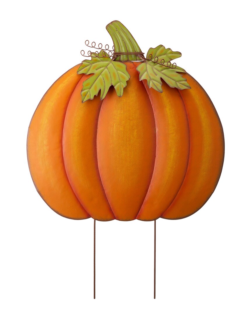 Glitzhome Handmade Fall Oversized Metal Pumpkin Yard Stake / Wall Decor In Orange