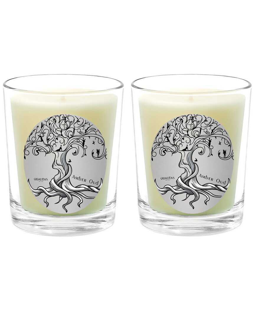 Qualitas Amber Oud Two Scented Beeswax Candle Set In White