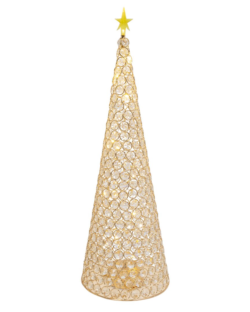 Gerson International ™ 23.8in Lighted Jeweled Cone Tree, Gold