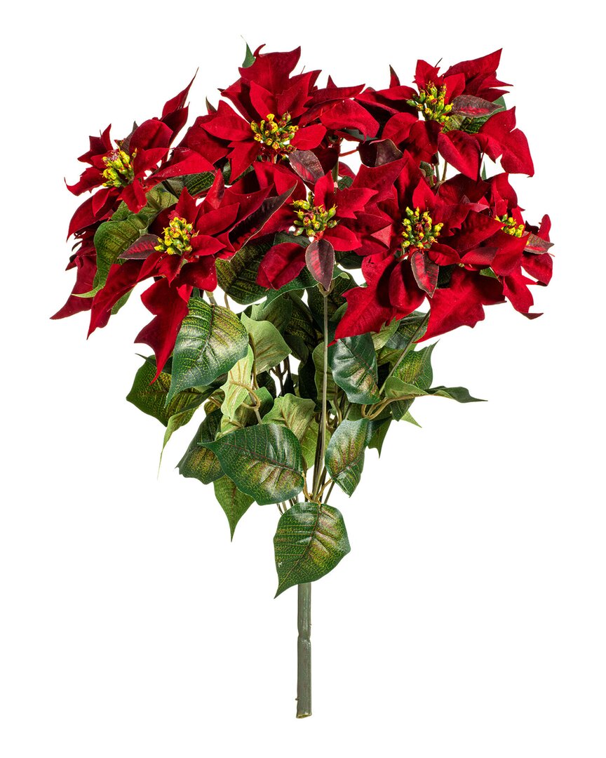 Vickerman 18in Red Poinsettia & Leaf Bush