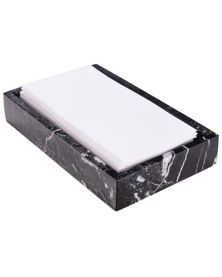 Bey-berk Ezra Zebra Genuine Marble Guest Towel Tray In Black