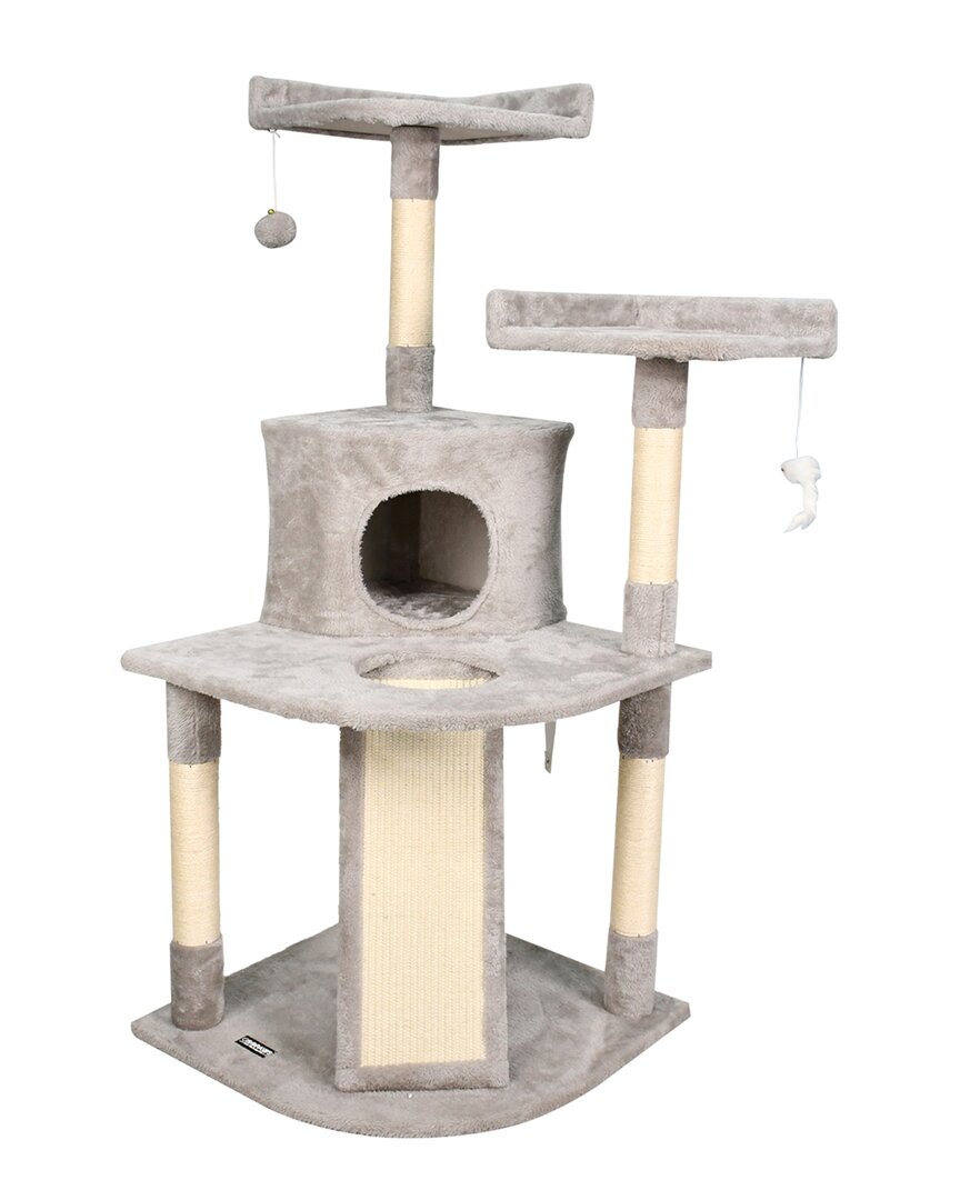 Jespet 3-tier 50in Furry Cat Tree & Condo In Gray