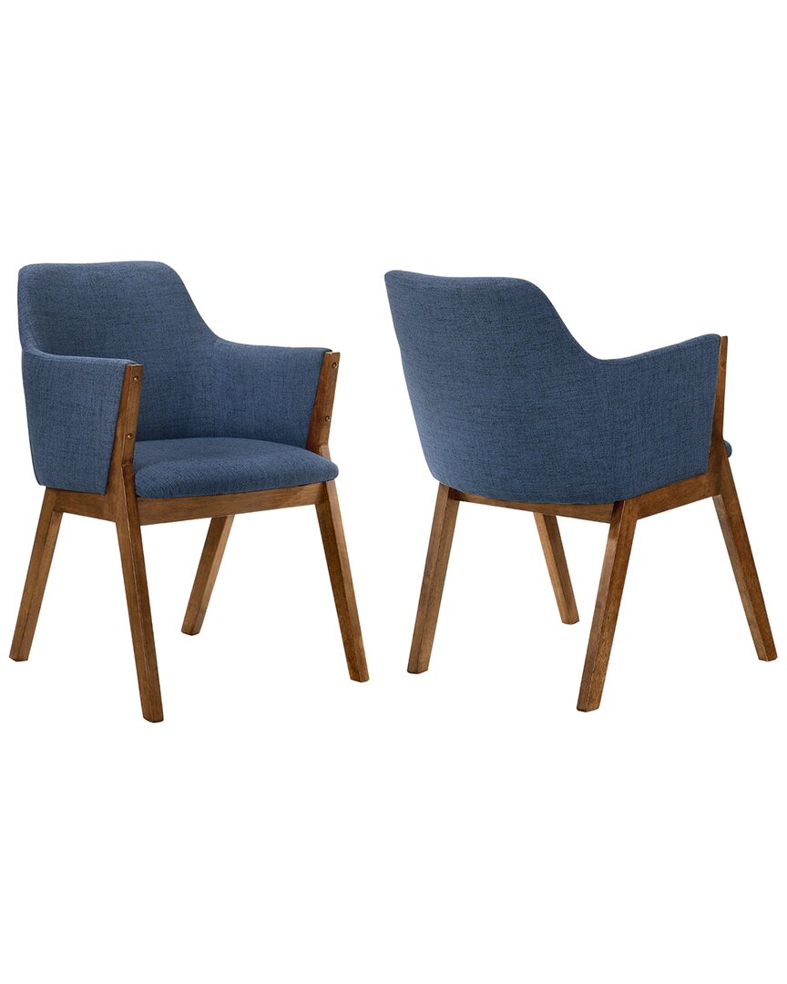 Armen Living Renzo Walnut Wood Dining Side Chairs, Set Of 2 In Blue