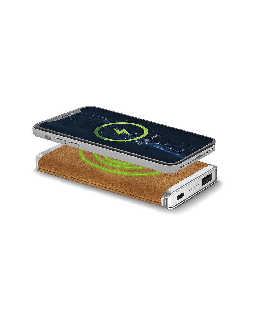 Phunkee Tree Leather Wireless Charging Power Bank In Tan