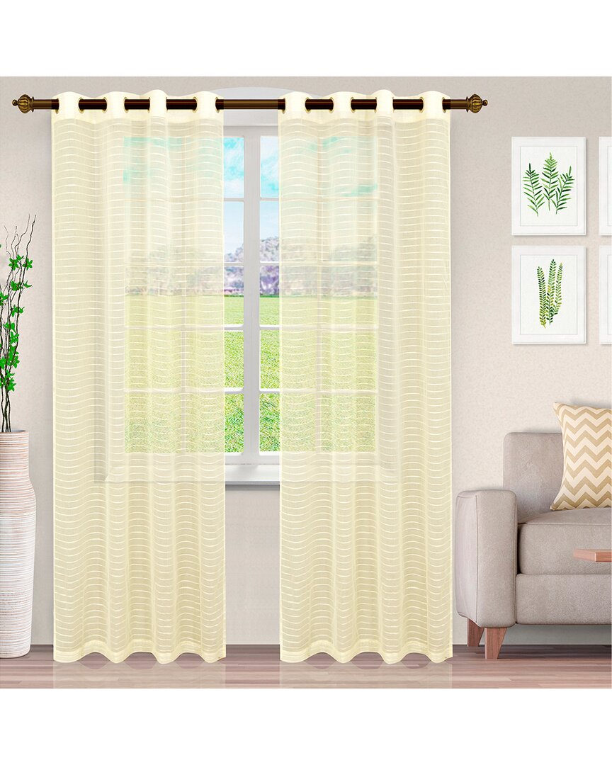 Superior Jackson Stripe Sheer Grommet Curtain Panel Set In Yellow