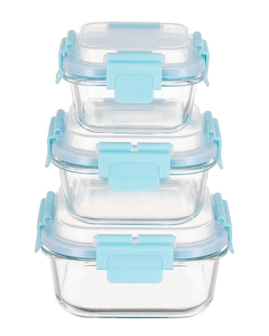 Genicook Set Of 3 Square Containers With Hi-top Lids & Removable Lockdown Levers