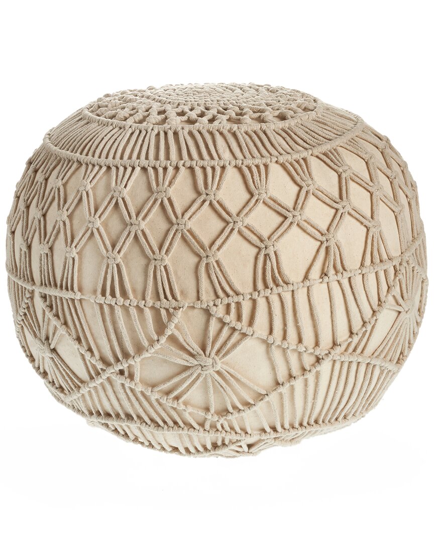 Lr Home Amelia Cream/beige Solid Hand-knotted Ottoman Pouf In White