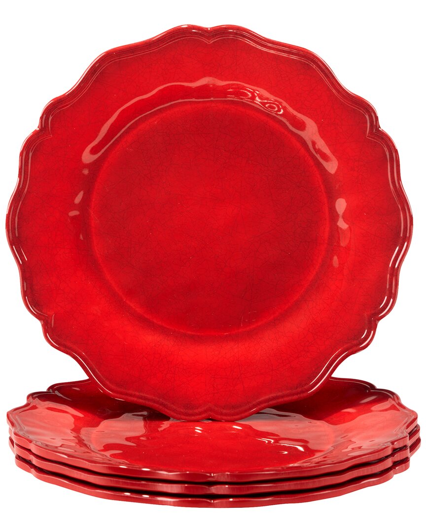 Certified International Red Crackle Dinner Plates, Set Of 4