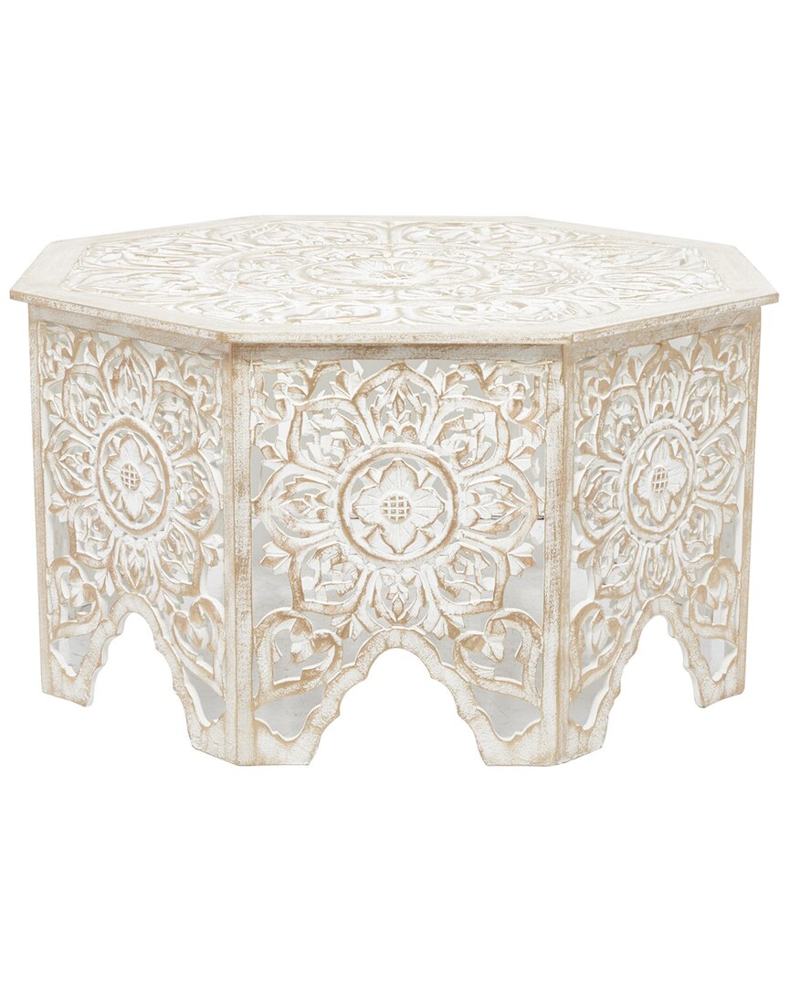 Peyton Lane Floral Handmade Carved Coffee Table In White