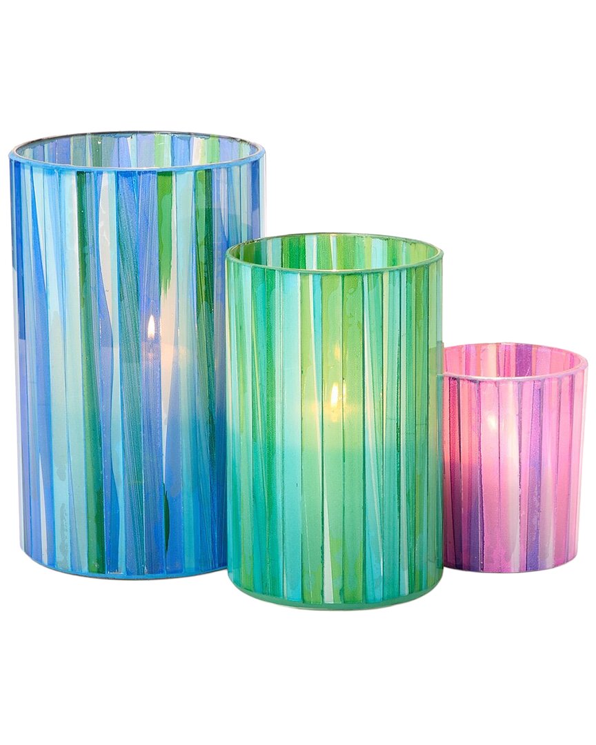 Two's Company Set Of 3 Mosaic Candle Holders In Multi