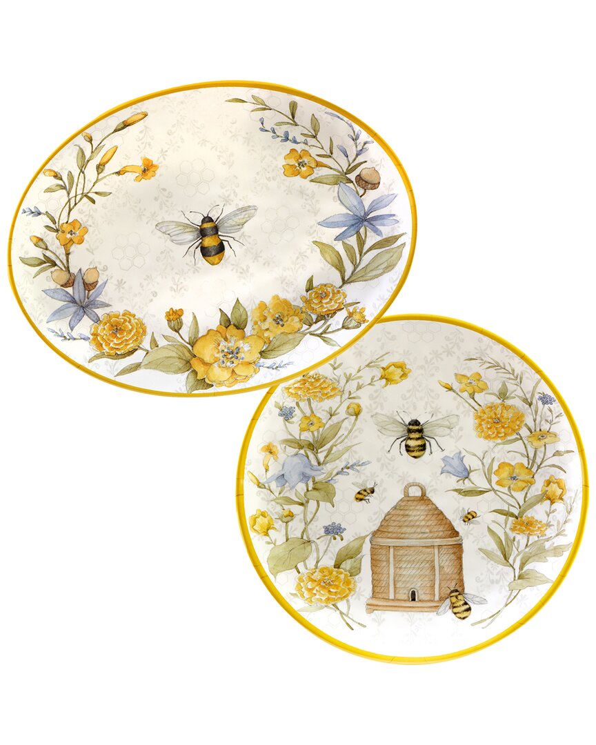 Certified International Bee Sweet 2pc Platter Set In Multicolor