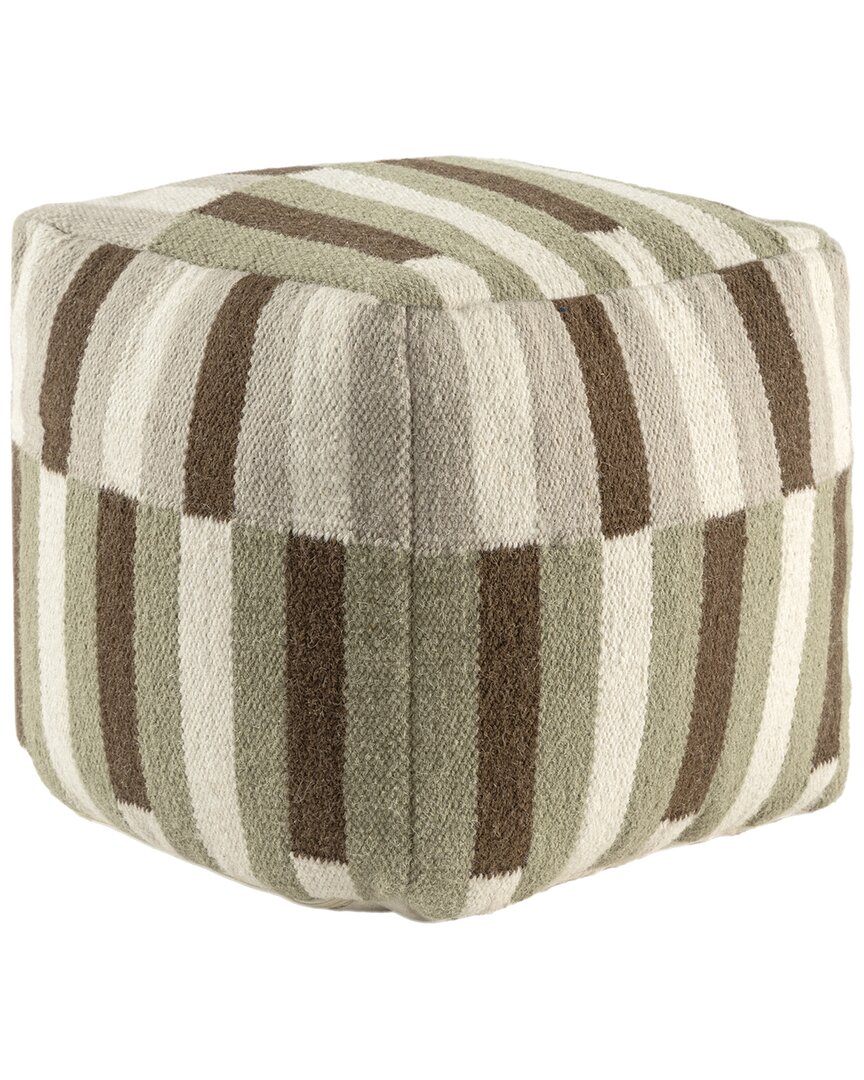 Lr Home Bauhaus Contemporary Color Block Handmade Woven Wool Pouf In Green