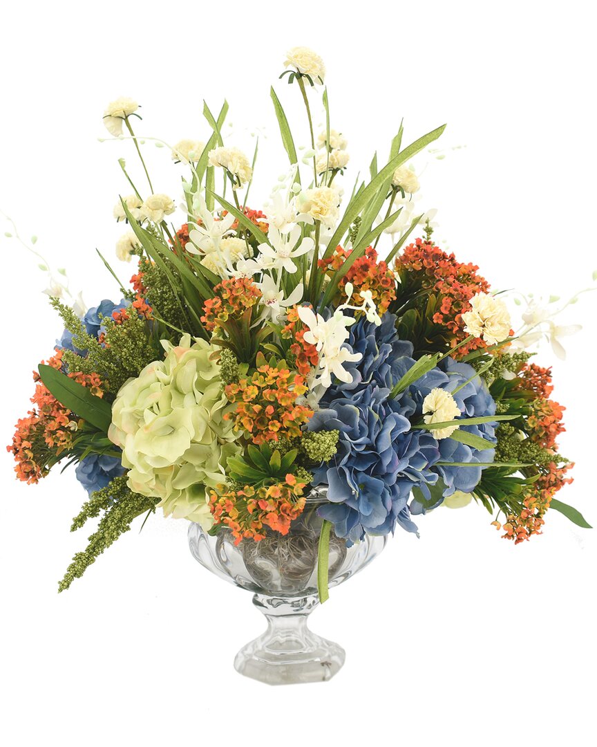 Creative Displays Blue Hydrangea And Orange Kalanchoe Floral Arrangement In Green