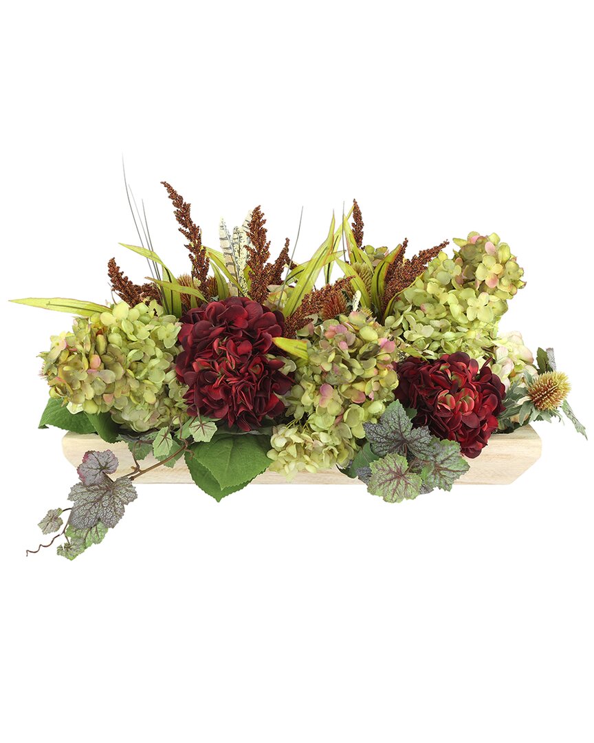 CREATIVE DISPLAYS CREATIVE DISPLAYS TRADITIONAL FALL ARRANGEMENT WITH RED HYDRANGEA & IVY IN  WOODEN BOWL 