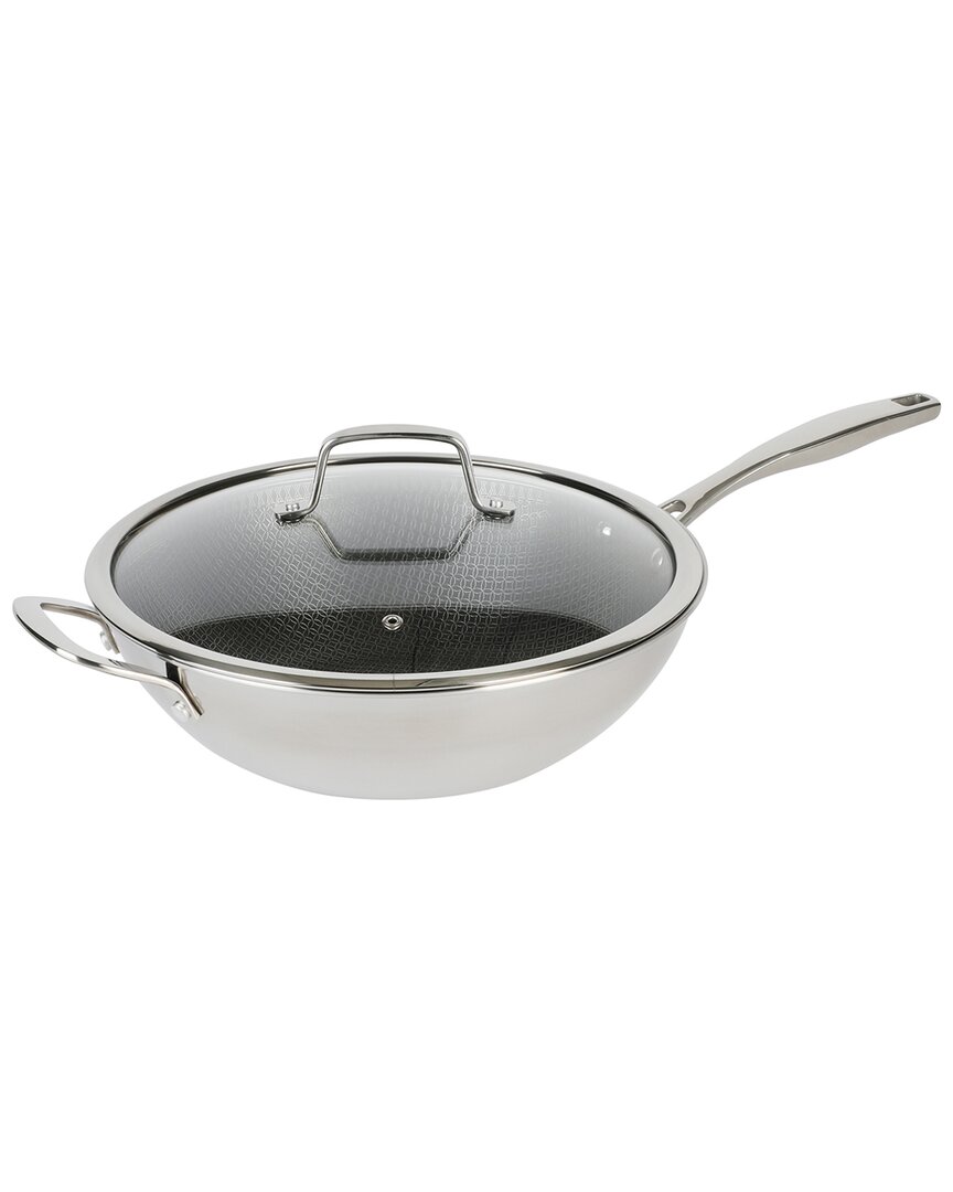 Kenmore Luke 12in Non-stick Tri-ply Stainless Steel Wok With Glass Lid In Metallic
