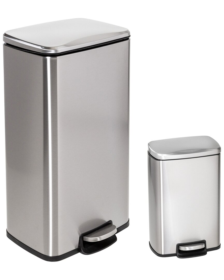 Honey-can-do Stainless Steel Step Trash Cans With Lid In Silver
