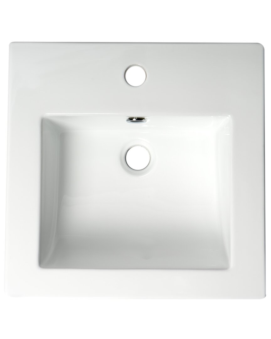 Alfi White 17in Square Drop In Ceramic Sink With Faucet Hole