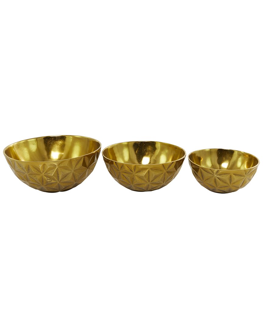 The Novogratz Set Of 3 Gold Aluminum Faceted Decorative Bowl