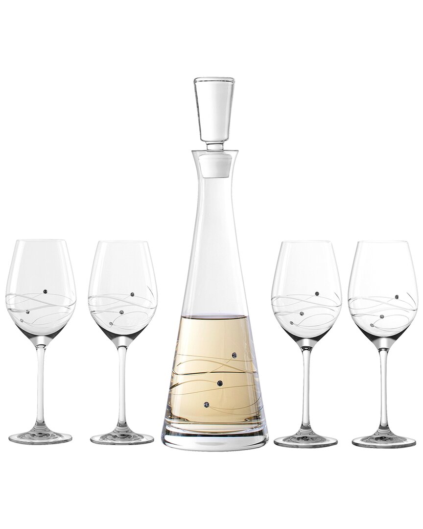 Barski European Handmade Lead-free Crystalline 33 Oz. Tall Swarovski Wine Decanter & Wine Glass Set In Clear