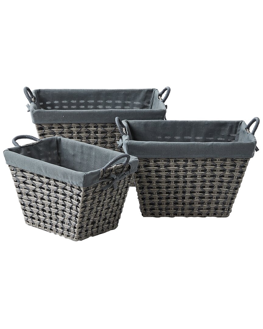 Baum Set Of 3 Tapered Rectangular Storage Baskets In Open Weave In Grey