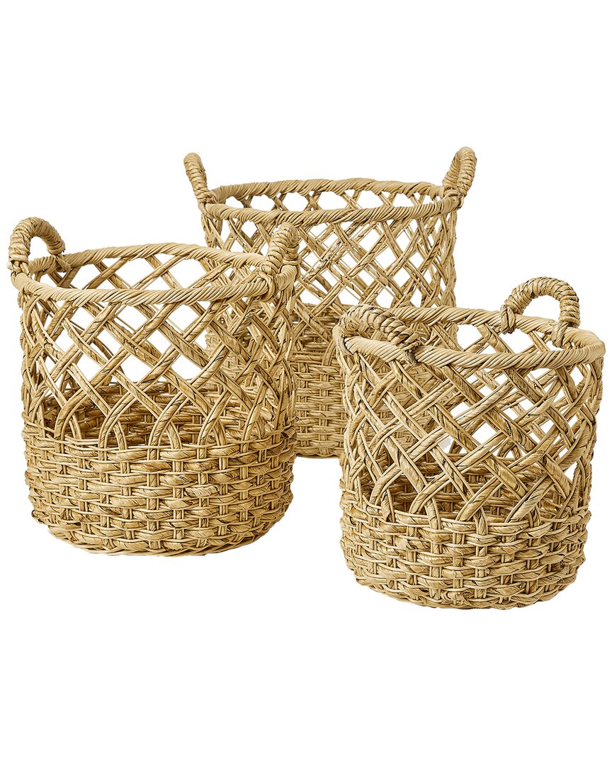 Baum Set Of 3 Round Open Weave Banana Baskets With Ear Handles In Brown