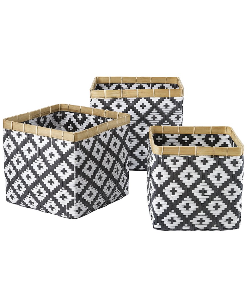 Baum Set Of 3 Square Bamboo Baskets In Black