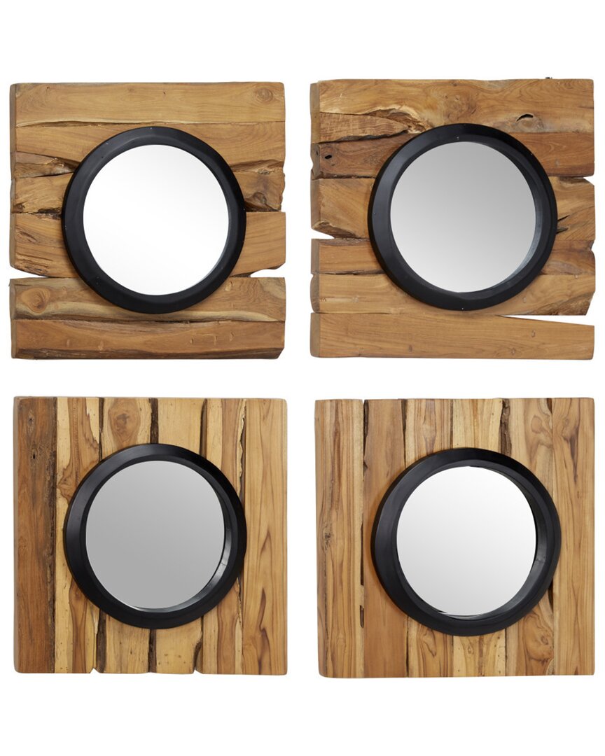 Peyton Lane Set Of 4 Brown Teak Wood Rustic Floral Wall Mirror