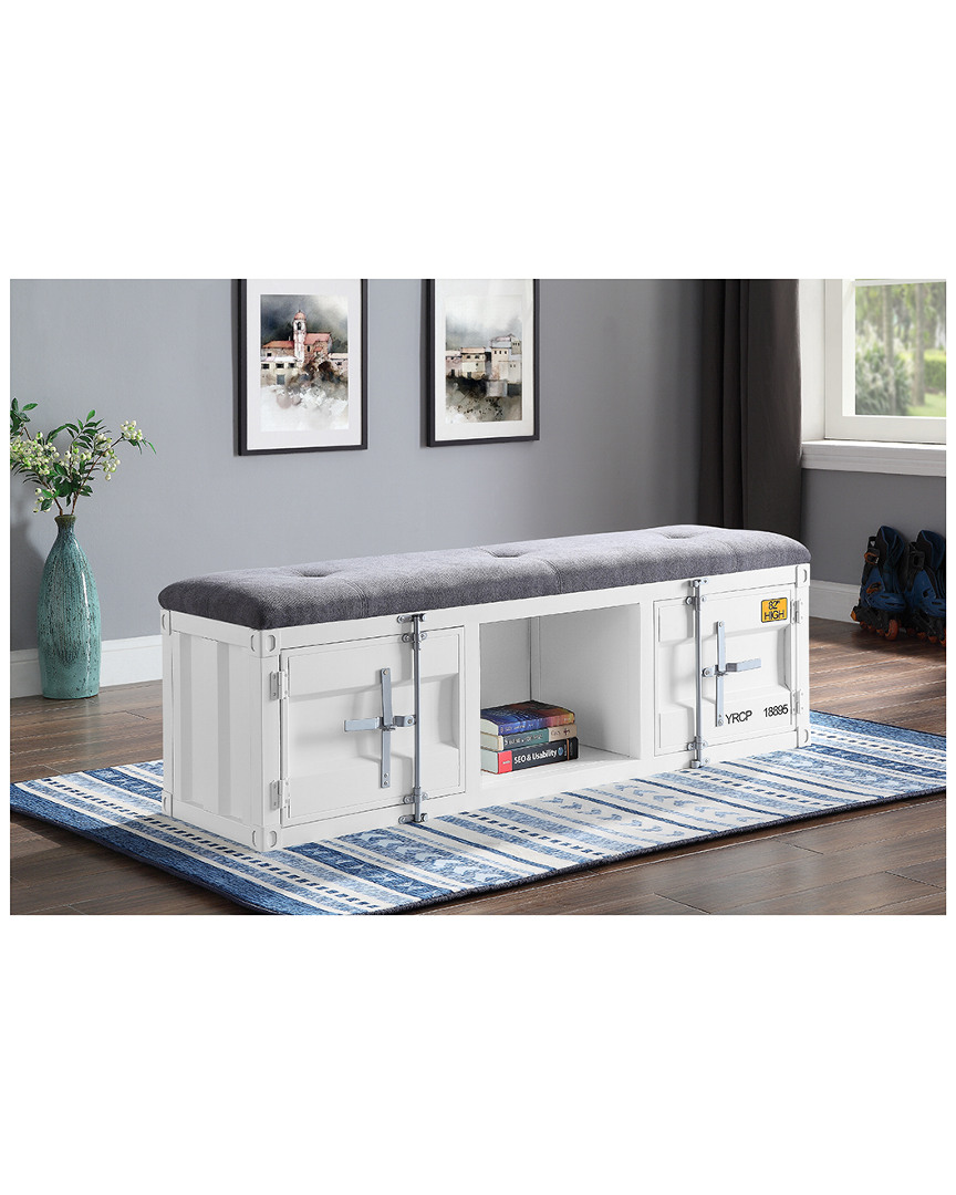 Acme Furniture Cargo Bench (storage) In Gray Fabric & White