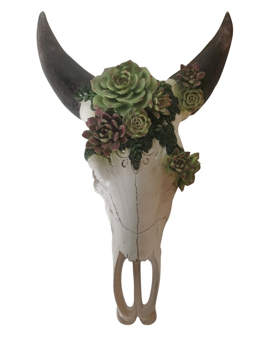 Sagebrook Home 18in Bull Skull With Succulents Wall Hanging In Multicolor
