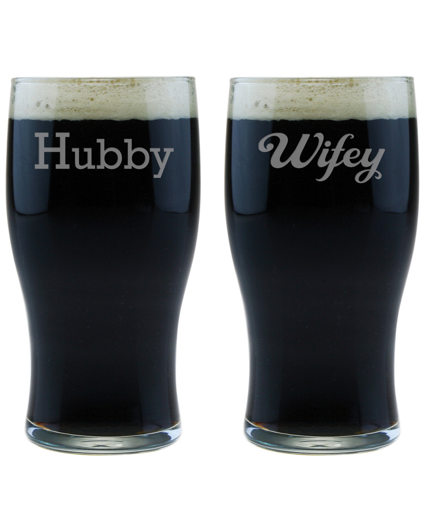 Susquehanna Glass Set Of 2 Hubby & Wifey Classic Pub Glasses