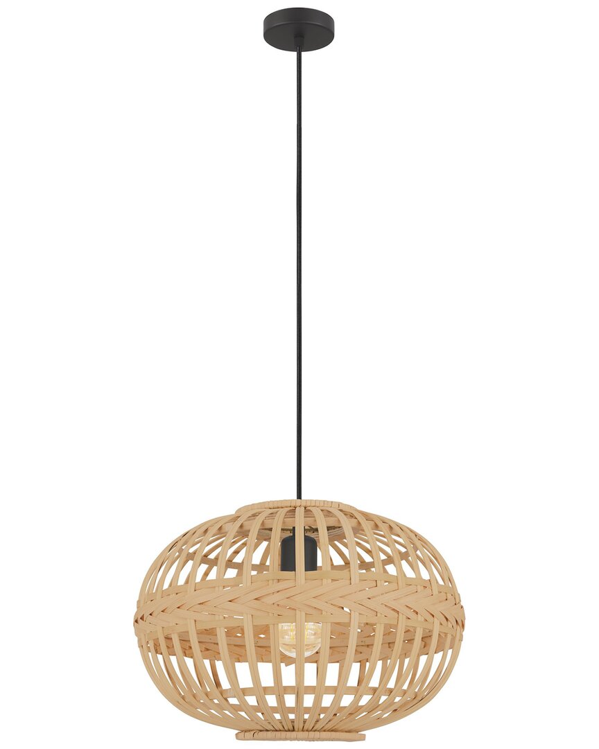 Eglo Amsfield 1 Light Pendant With Brown Finish & Wood Shade