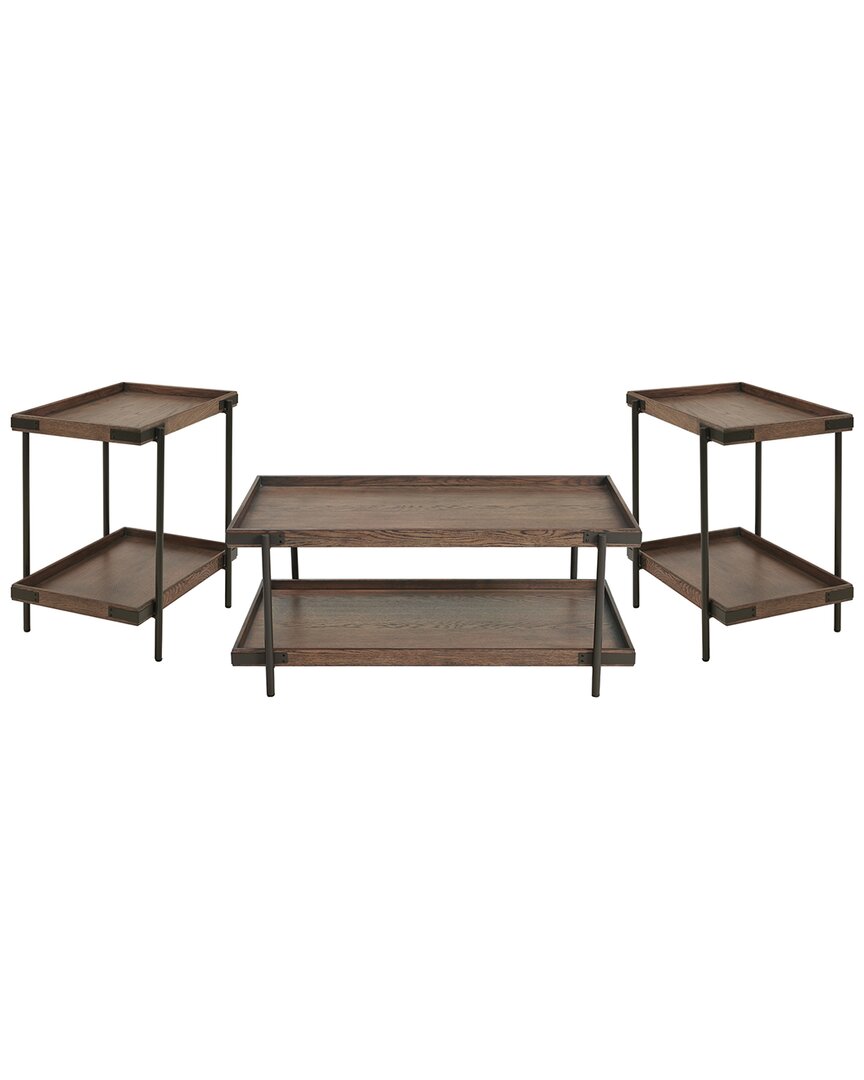 Alaterre Kyra 3pc Oak & Metal Living Room Set With Two 27in Side Tables & 42in Coffee Table