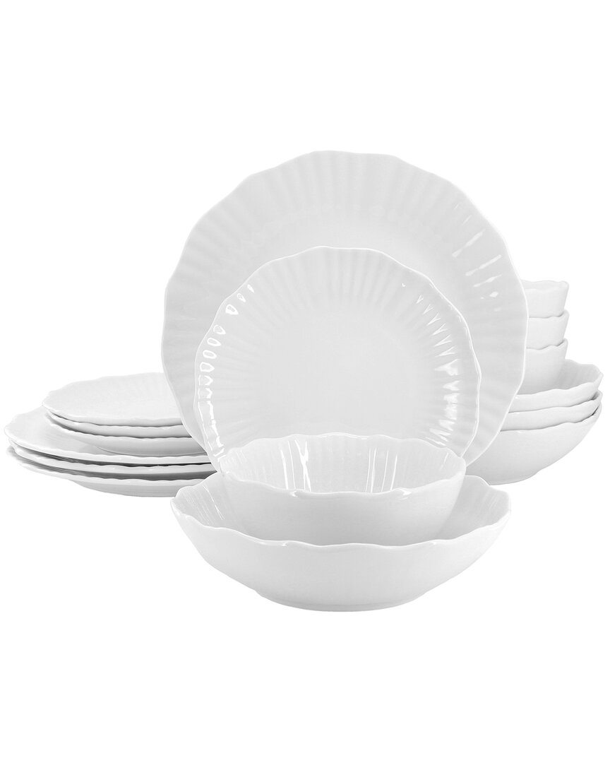 Elama Millie 16pc Double Bowl Porcelain Dinnerware Set In White