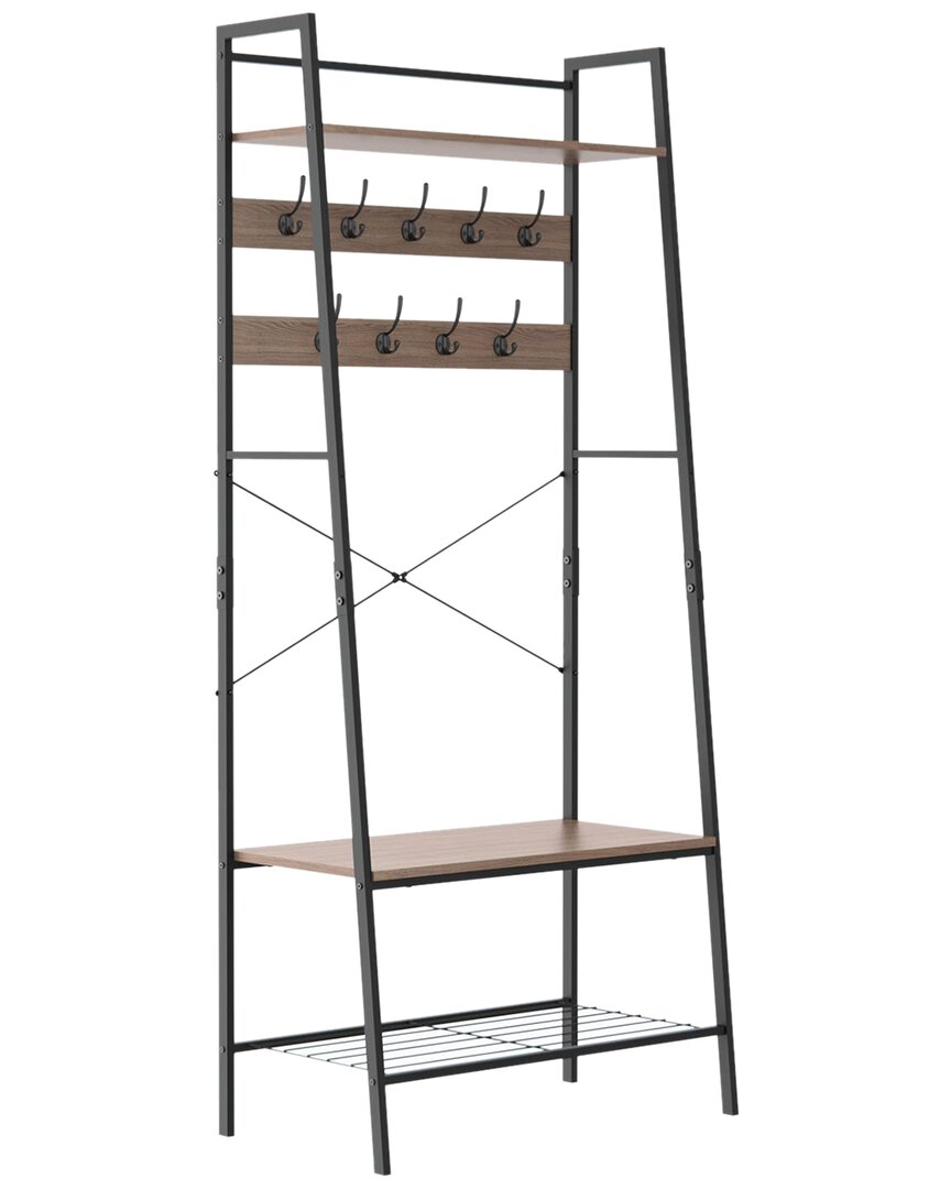 Closetmaid Steel Frame Entryway Bench With 9 Hooks & Shoe Storage Rack In Black