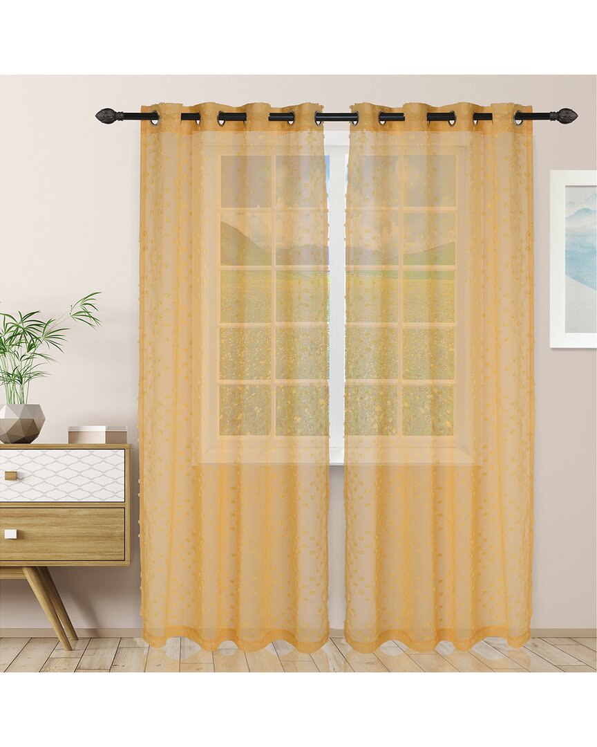 Superior Poppy Sheer Panel Grommet Curtain Panel Set In Yellow