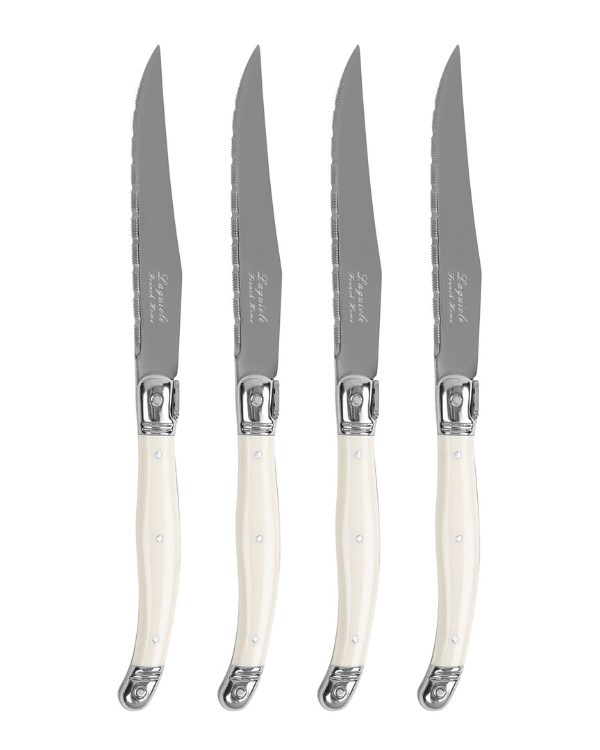 French Home Laguiole Connoisseur 4pc Steak Knife Set In White