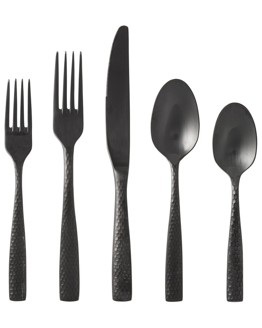 Fortessa Lucca Faceted 18/10 Black Stainless Steel 20pc Flatware Set In Black