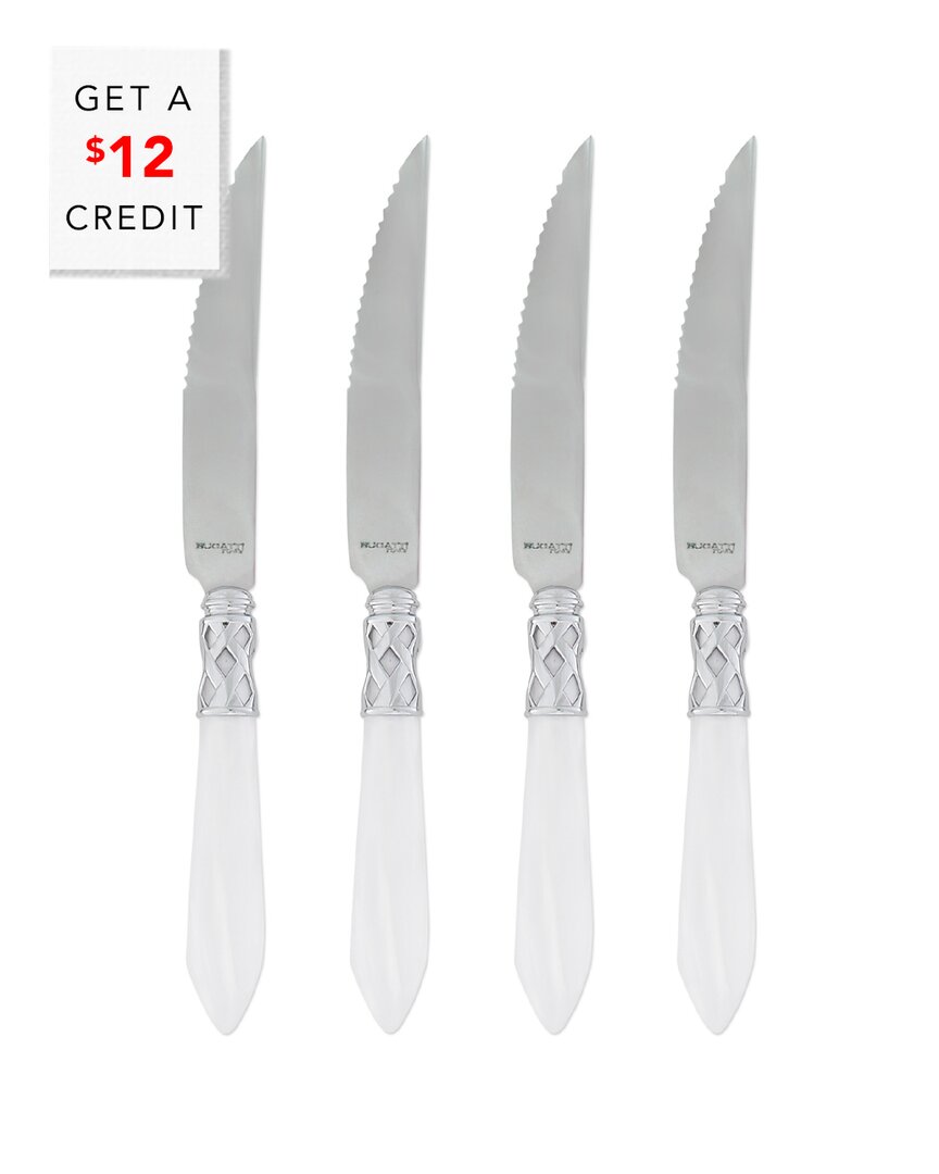 Vietri Set Of 4 Aladdin Brilliant White Steak Knives With $12 Credit